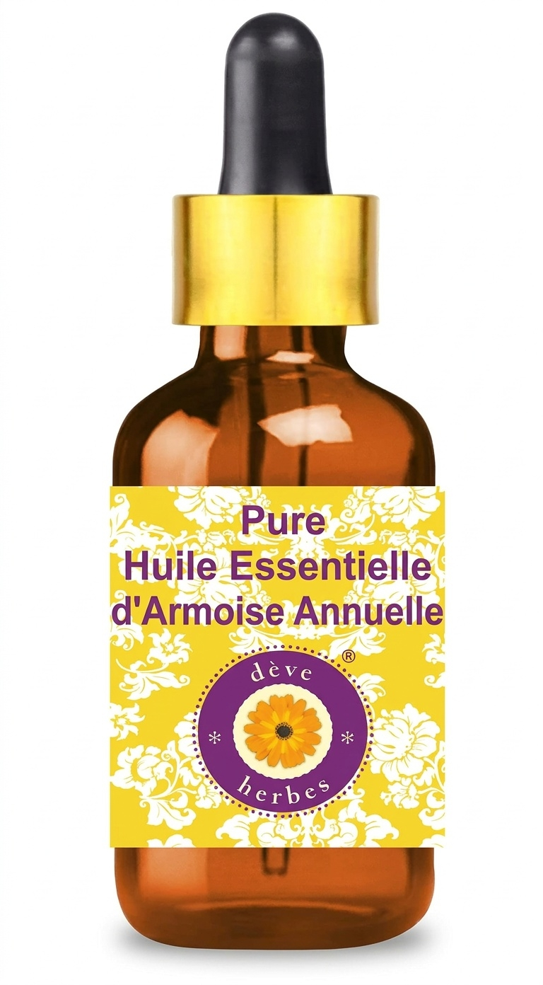 Flacon compte-gouttes ambré d'huile essentielle d'Armoise Annuelle de la marque deve herbes.
