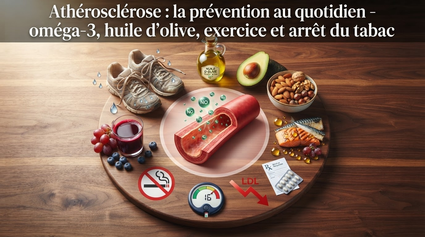 Vue alimentaire et mode de vie illustrant les facteurs protecteurs contre la progression de l'athérosclérose.