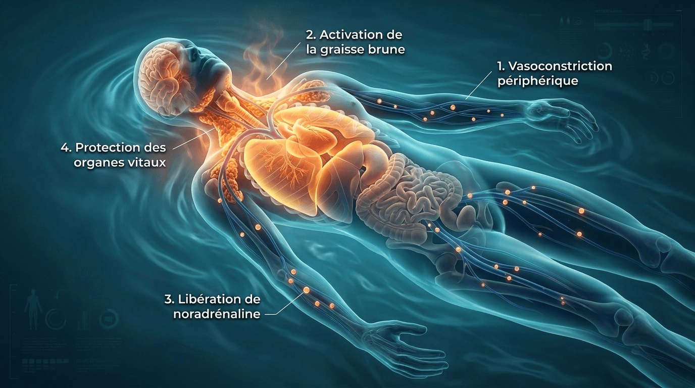 Illustration de la cryothérapie corps entier pratiquée en cabine professionnelle à des températures pouvant descendre jusqu'à -110°C pendant 2 à 3 minutes.