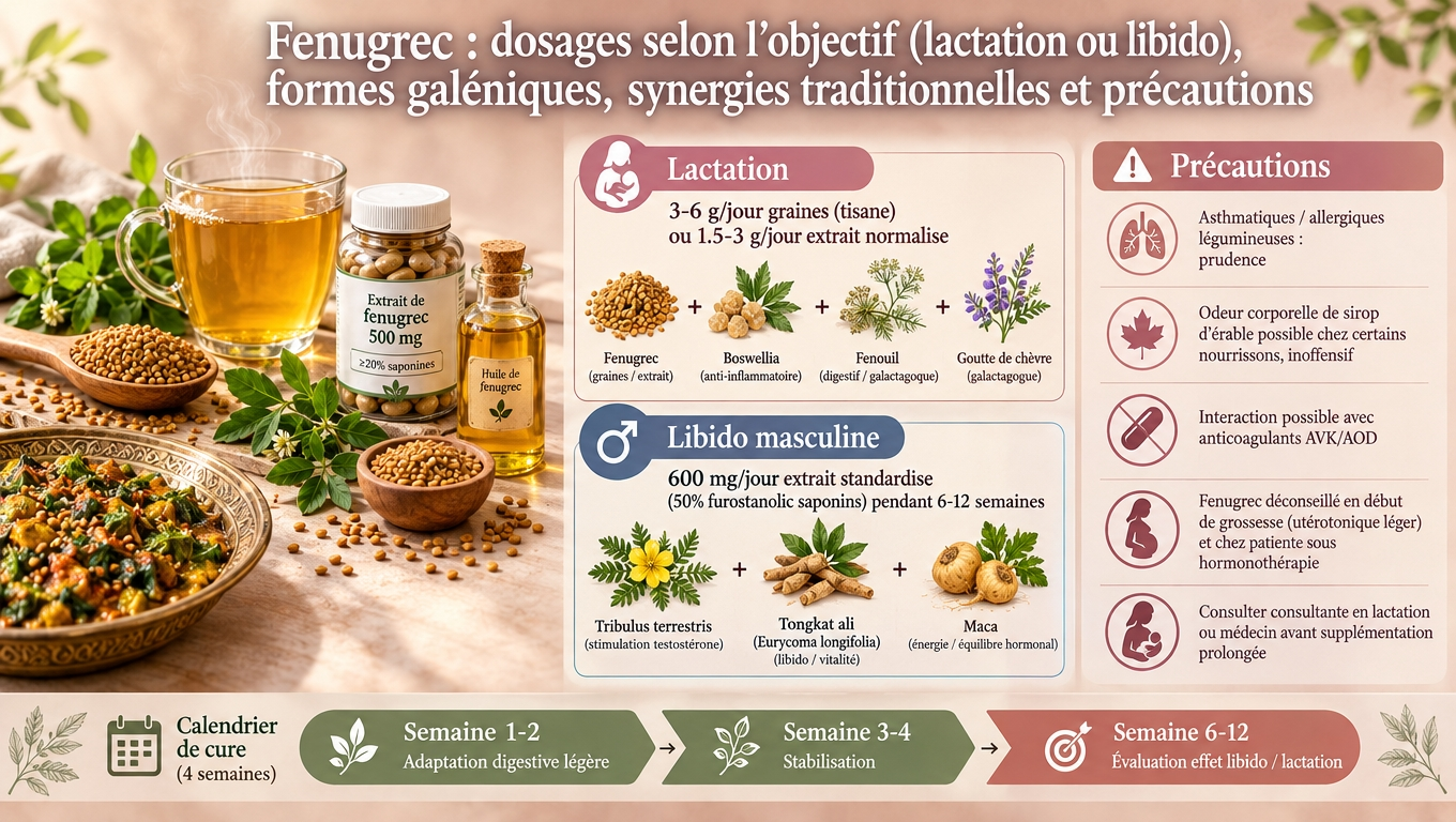 graines, tisane, gélules normalisées, poudres, dosages distincts lactation vs libido — guide pratique avec alliés traditionnels et précautions individualisées.