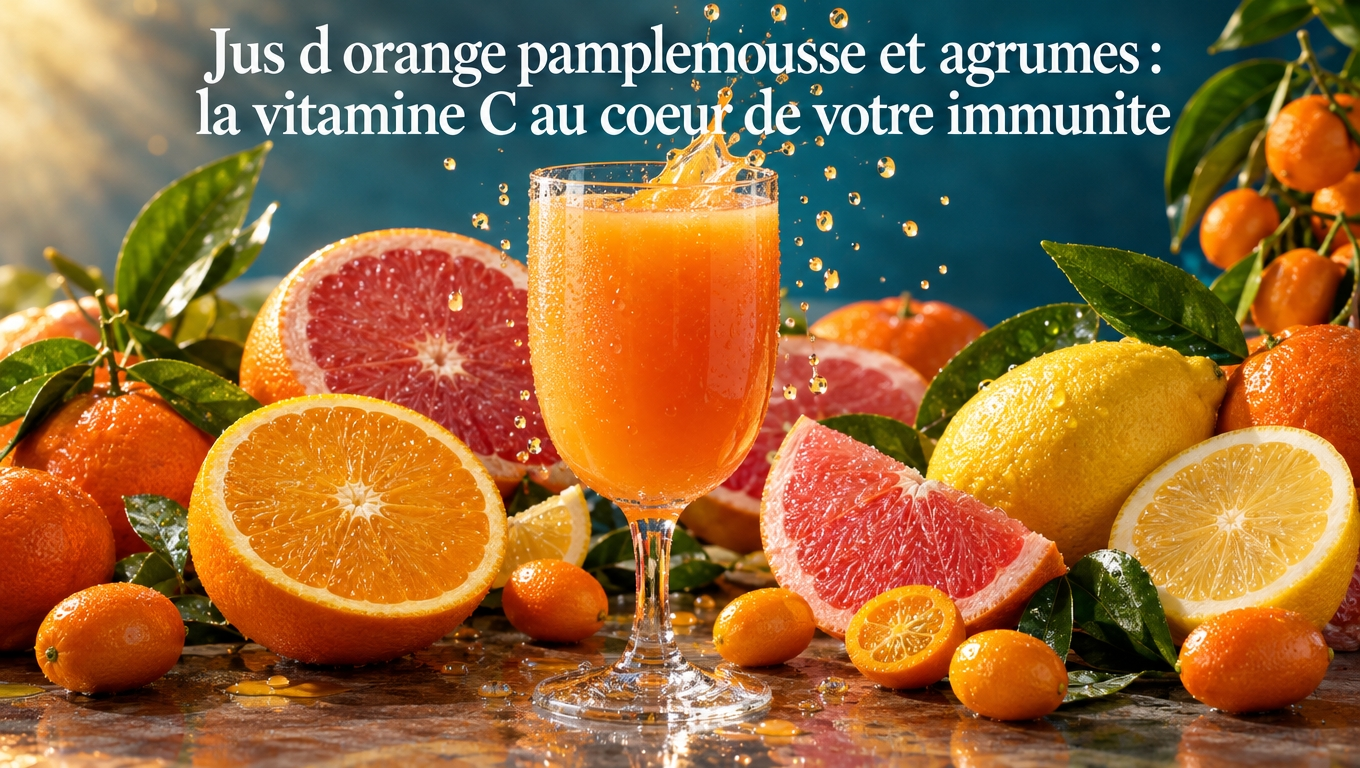 Premier rempart hivernal – jus d'agrumes riche en vitamine C, flavonoïdes et potassium pour soutenir l'immunité cellulaire.