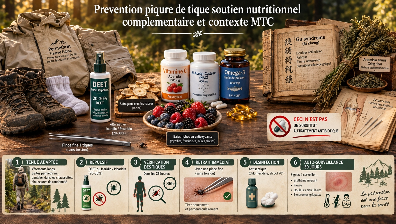Prévention outdoor + alimentation anti‑inflammatoire + contexte MTC – trois volets complémentaires qui ne remplacent jamais l'antibiothérapie validée.