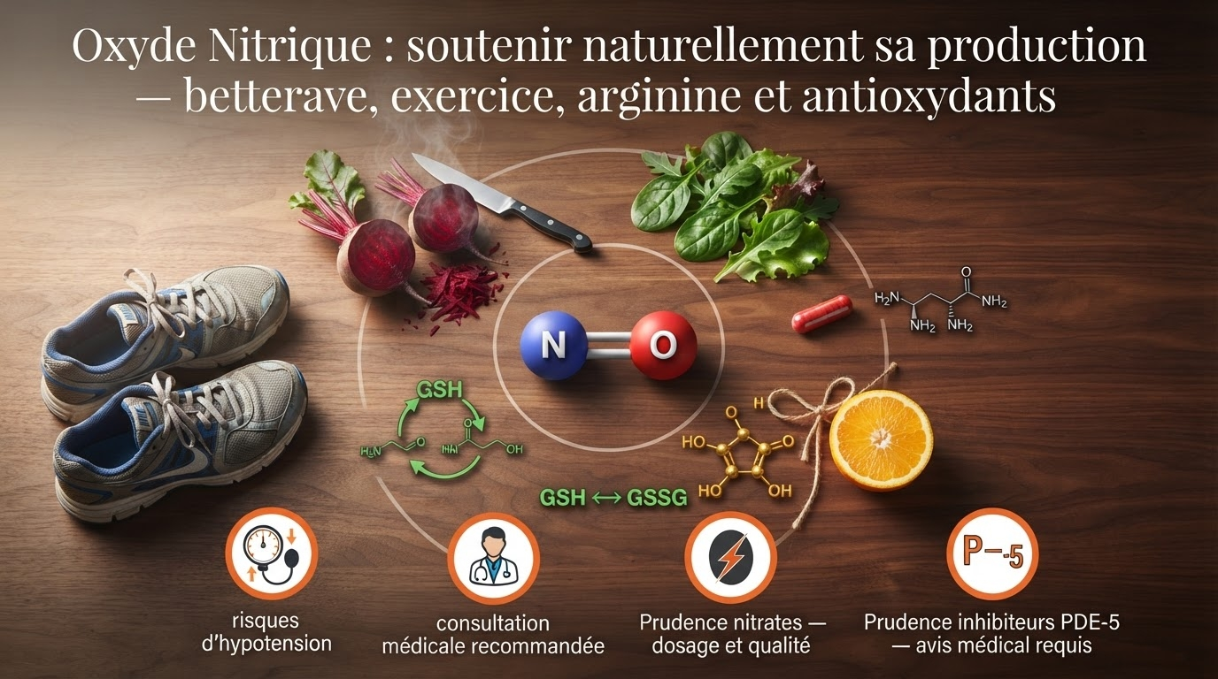 Compilation alimentaire et mode de vie pour soutenir naturellement la production endothéliale d'oxyde nitrique.