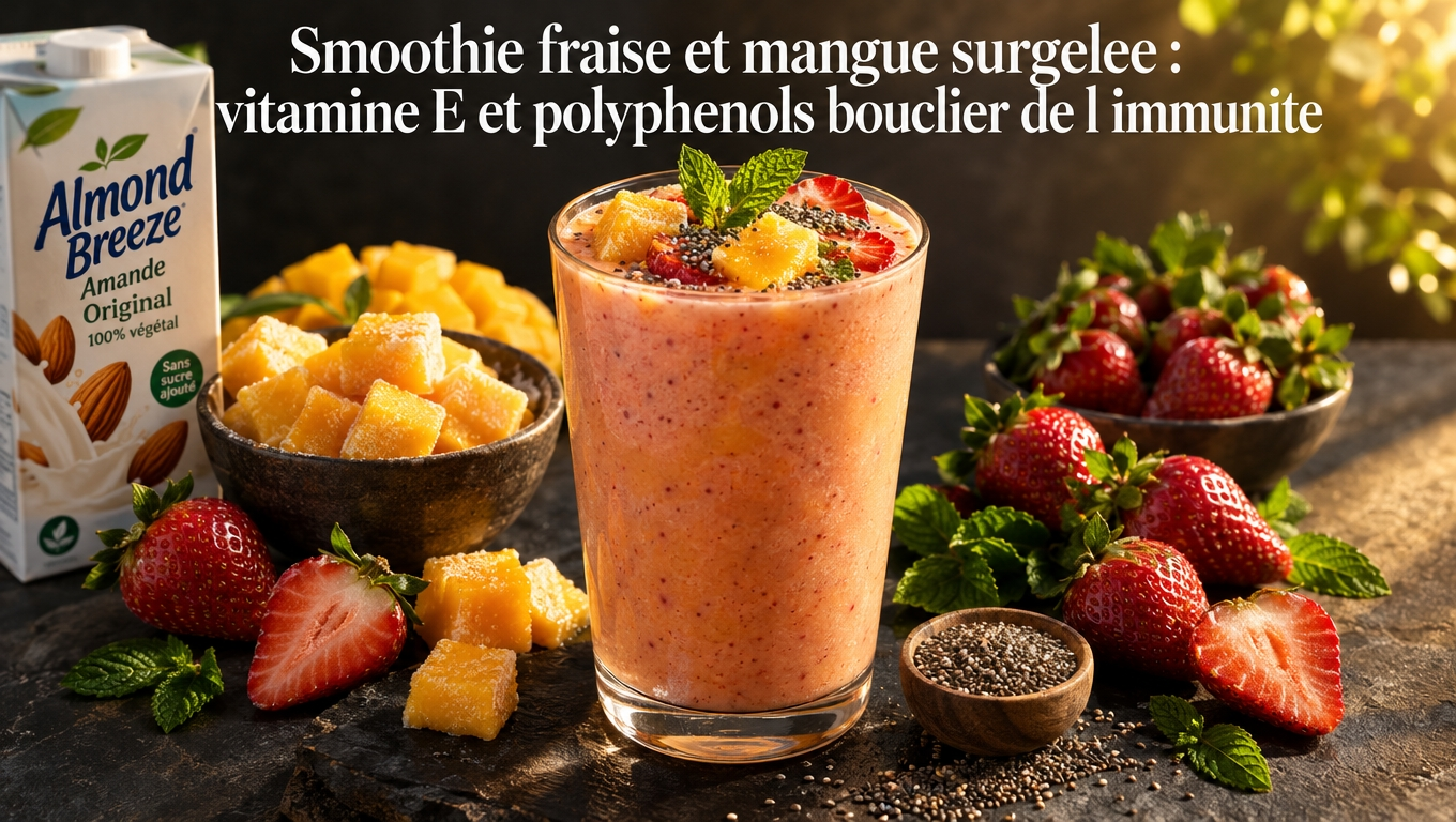  Smoothie fraise‑mangue enrichi en vitamine E et polyphénols – bouclier anti‑âge qui préserve l'immunité chez les seniors.