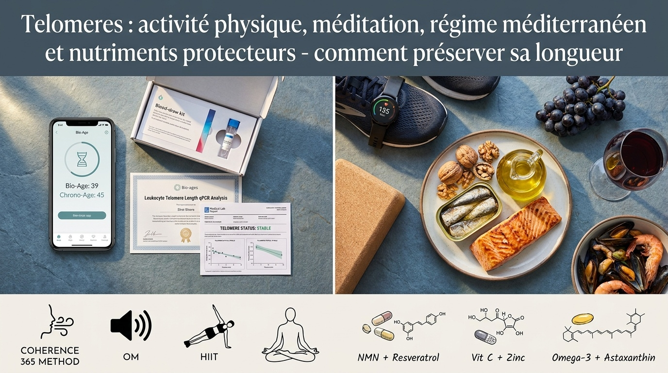 Vue pratique de la mesure sanguine des télomères et des leviers validés pour préserver leur longueur.