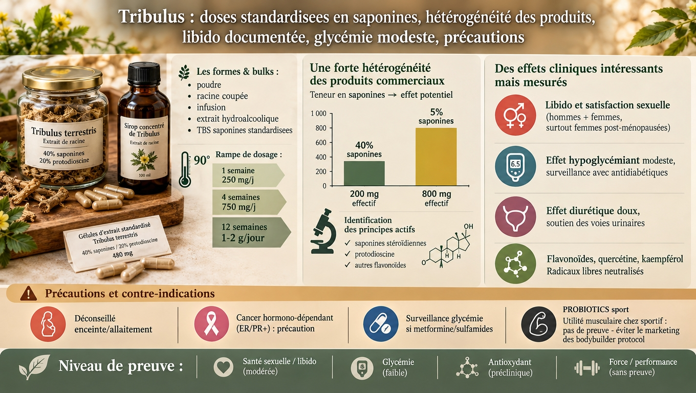 gélules dosées en protodioscine, décoction, glycémie, vessie, ÉR+ cancer — panorama pratique avec hétérogénéité du marché et limites de preuve.