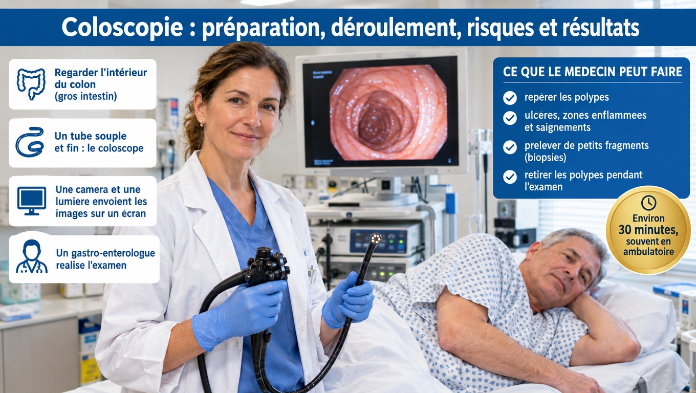 Coloscope, polypes, biopsies et polypectomie en une seule séance : ce qu'est vraiment la coloscopie, en 30 minutes et souvent en ambulatoire.