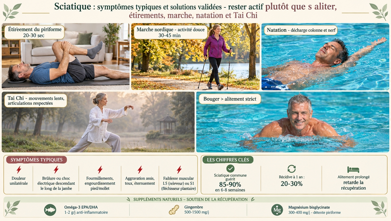 IRM, AINS et infiltration au cœur du traitement ; kinésithérapie active, saule blanc (attention enfant !), discectomie en dernier recours ; la queue de cheval exige une décompression < 24 h.