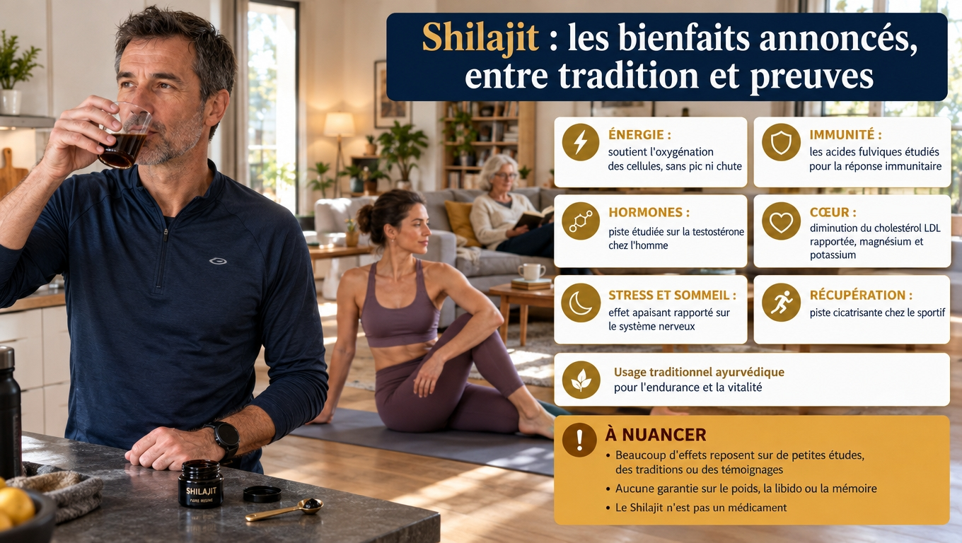 Énergie, immunité, hormones, cœur, stress et récupération : ce que la tradition ayurvédique promet, ce que la recherche commence à explorer — et pourquoi la nuance reste indispensable.