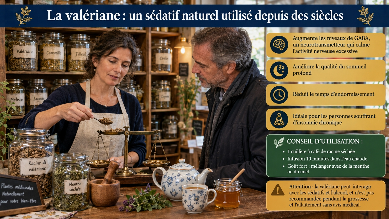 GABA, sommeil profond et racine à infuser 10 minutes : la valériane, sédatif naturel historique — avec ses interactions et ses précautions à connaître.